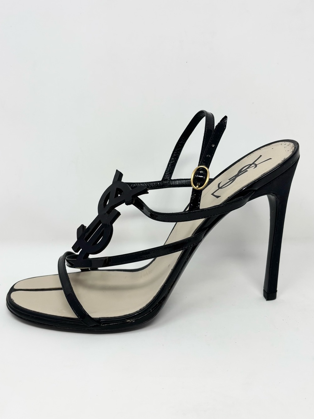 YSL Yves Saint Laurent Hero 105 Patent Logo Heels Sandals Size 40 10 SS 2008 - Picture 8 of 16